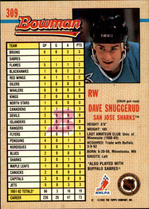 A8982- 1992-93 Bowman Hockey #s 250-442 +Rookies -You Pick- 15+ FREE US SHIP - Picture 115 of 373