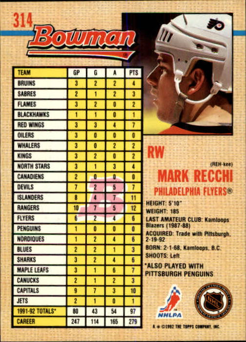 A8982- 1992-93 Bowman Hockey #s 250-442 +Rookies -You Pick- 15+ FREE US SHIP - Picture 125 of 373