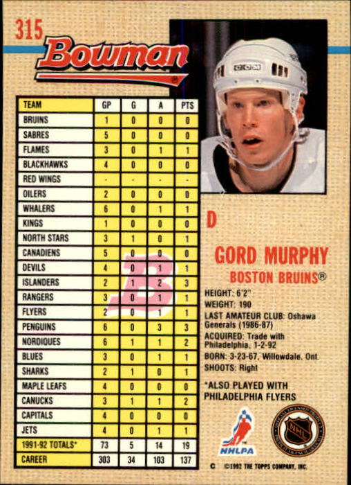 A8982- 1992-93 Bowman Hockey #s 250-442 +Rookies -You Pick- 15+ FREE US SHIP - Picture 127 of 373