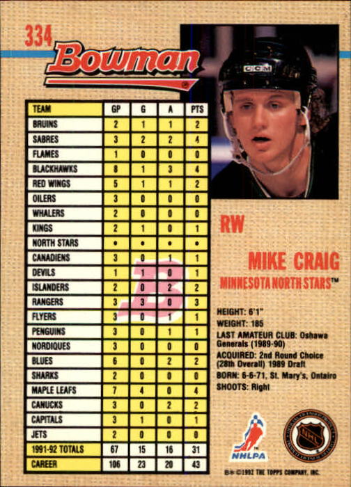 A8982- 1992-93 Bowman Hockey #s 250-442 +Rookies -You Pick- 15+ FREE US SHIP - Picture 165 of 373