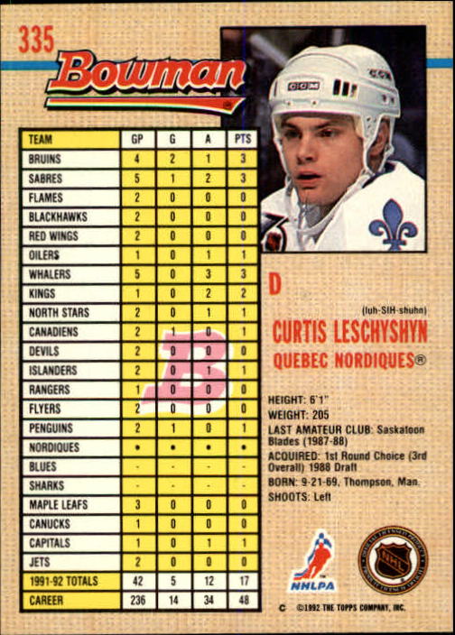 A8982- 1992-93 Bowman Hockey #s 250-442 +Rookies -You Pick- 15+ FREE US SHIP - Picture 167 of 373