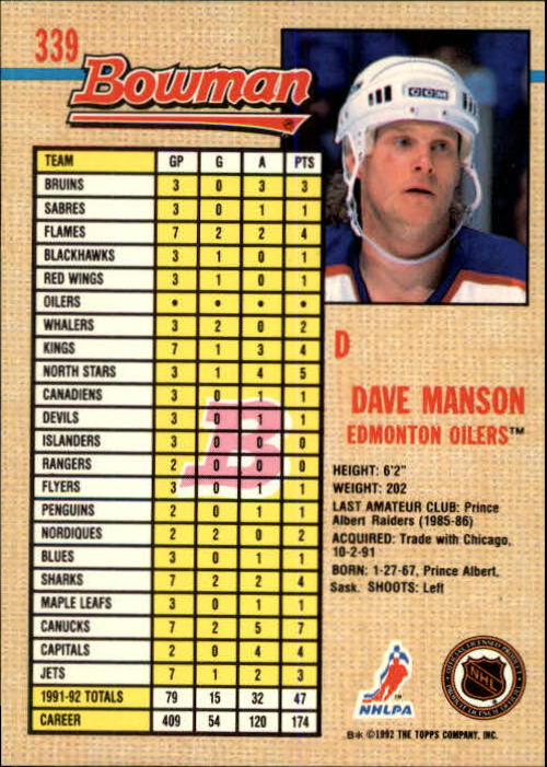 A8982- 1992-93 Bowman Hockey #s 250-442 +Rookies -You Pick- 15+ FREE US SHIP - Picture 175 of 373