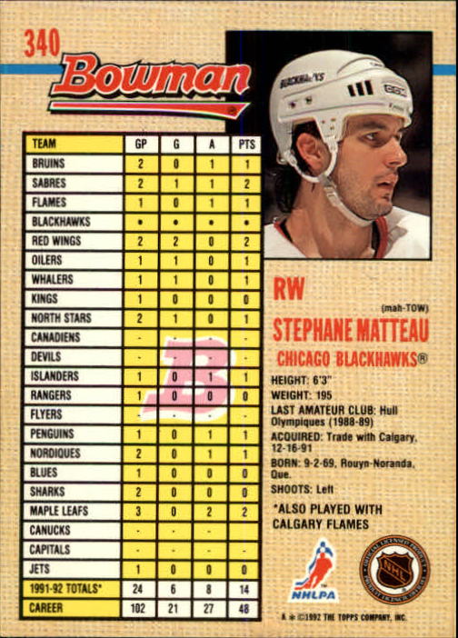 A8982- 1992-93 Bowman Hockey #s 250-442 +Rookies -You Pick- 15+ FREE US SHIP - Picture 177 of 373