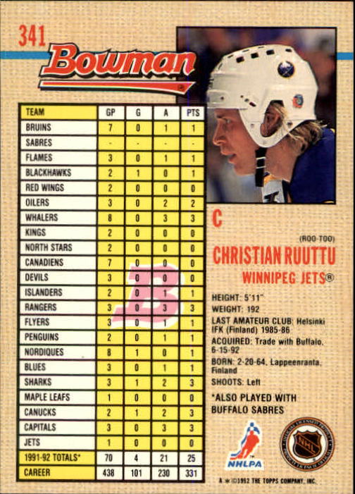 A8982- 1992-93 Bowman Hockey #s 250-442 +Rookies -You Pick- 15+ FREE US SHIP - Picture 179 of 373