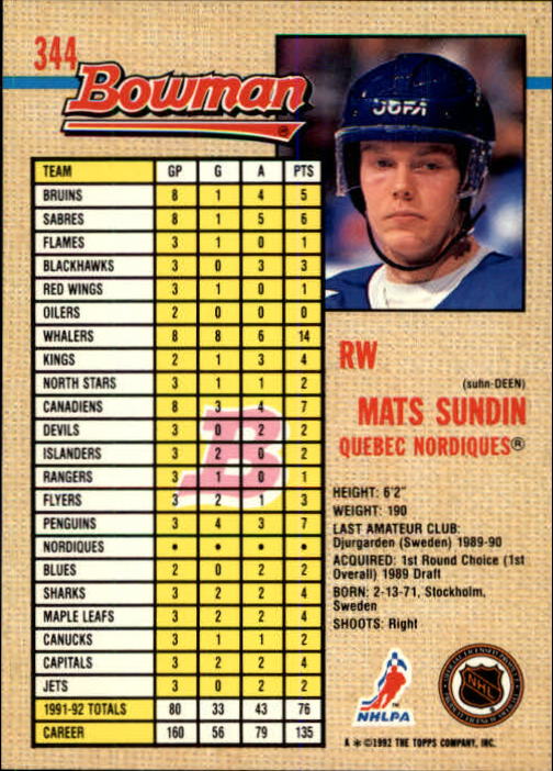 A8982- 1992-93 Bowman Hockey #s 250-442 +Rookies -You Pick- 15+ FREE US SHIP - Picture 185 of 373