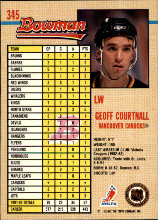 A8982- 1992-93 Bowman Hockey #s 250-442 +Rookies -You Pick- 15+ FREE US SHIP - Picture 187 of 373