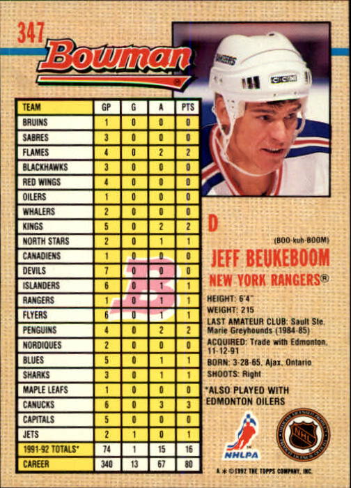 A8982- 1992-93 Bowman Hockey #s 250-442 +Rookies -You Pick- 15+ FREE US SHIP - Picture 191 of 373