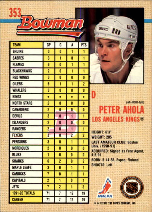 A8982- 1992-93 Bowman Hockey #s 250-442 +Rookies -You Pick- 15+ FREE US SHIP - Picture 203 of 373