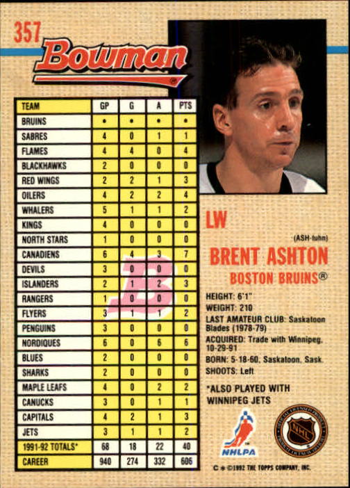 A8982- 1992-93 Bowman Hockey #s 250-442 +Rookies -You Pick- 15+ FREE US SHIP - Picture 211 of 373