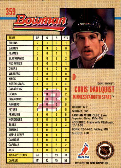 A8982- 1992-93 Bowman Hockey #s 250-442 +Rookies -You Pick- 15+ FREE US SHIP - Picture 215 of 373