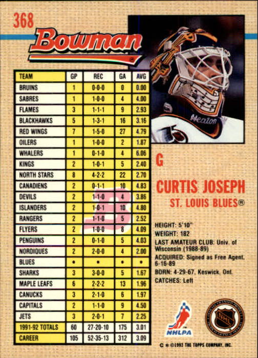 A8982- 1992-93 Bowman Hockey #s 250-442 +Rookies -You Pick- 15+ FREE US SHIP - Picture 233 of 373