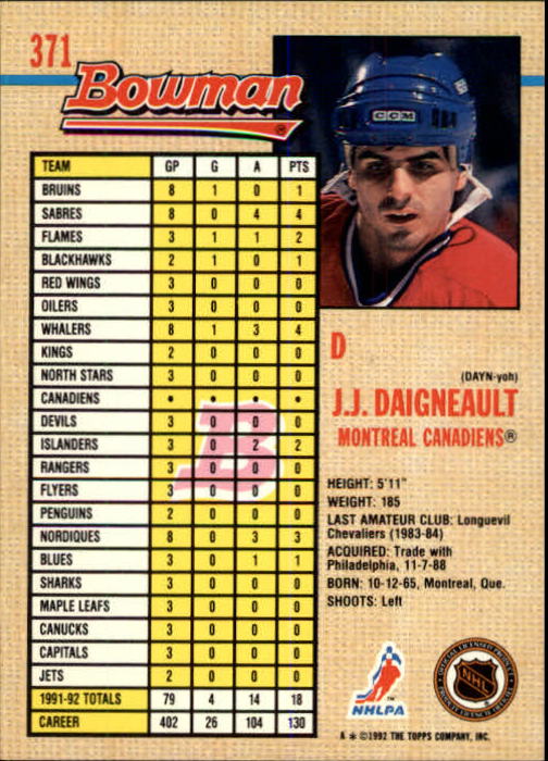 A8982- 1992-93 Bowman Hockey #s 250-442 +Rookies -You Pick- 15+ FREE US SHIP - Picture 239 of 373