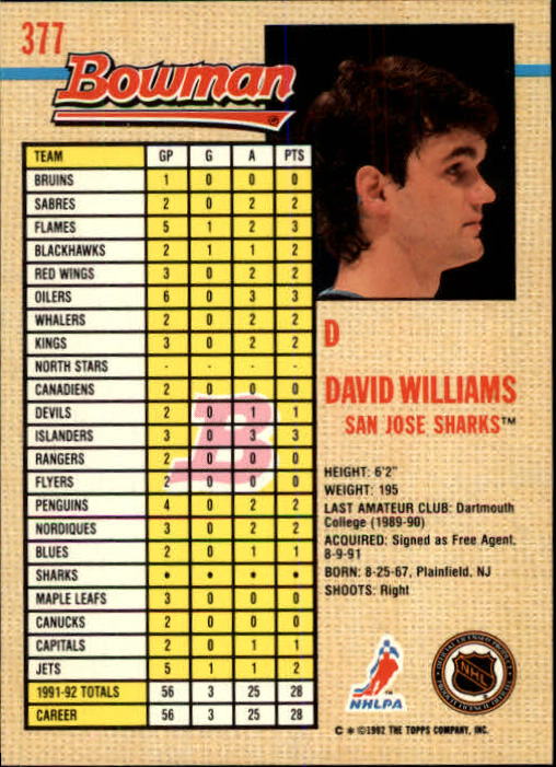 A8982- 1992-93 Bowman Hockey #s 250-442 +Rookies -You Pick- 15+ FREE US SHIP - Picture 251 of 373