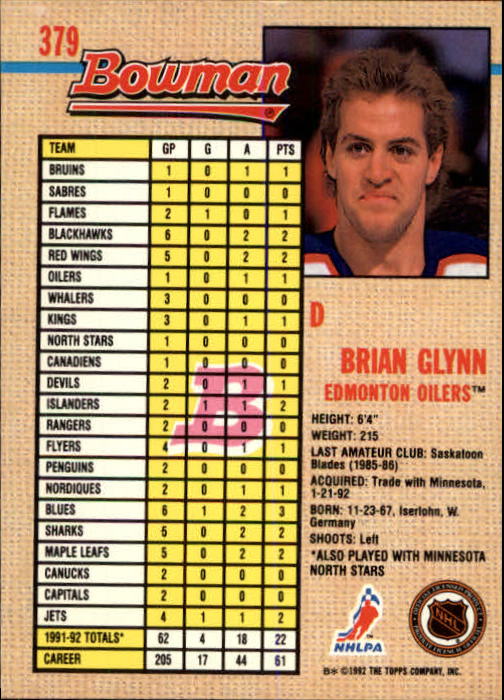 A8982- 1992-93 Bowman Hockey #s 250-442 +Rookies -You Pick- 15+ FREE US SHIP - Picture 255 of 373