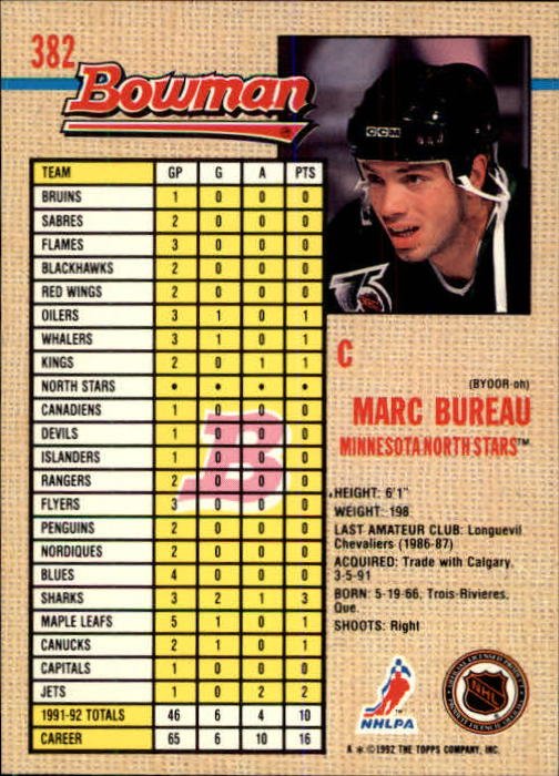A8982- 1992-93 Bowman Hockey #s 250-442 +Rookies -You Pick- 15+ FREE US SHIP - Picture 261 of 373