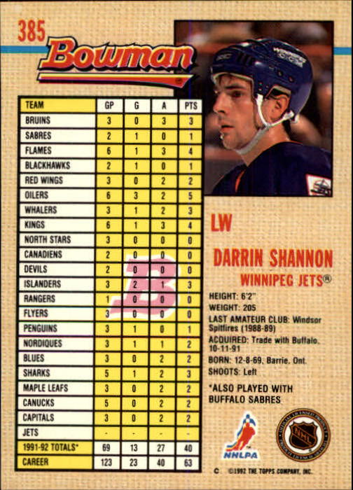 A8982- 1992-93 Bowman Hockey #s 250-442 +Rookies -You Pick- 15+ FREE US SHIP - Picture 267 of 373