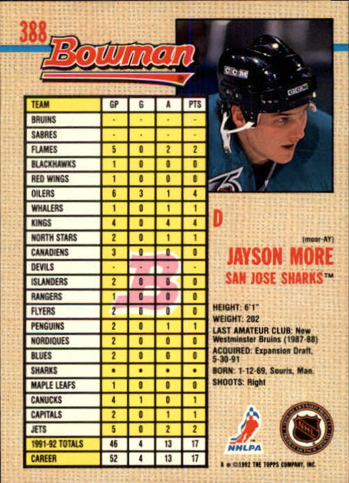 A8982- 1992-93 Bowman Hockey #s 250-442 +Rookies -You Pick- 15+ FREE US SHIP - Picture 273 of 373