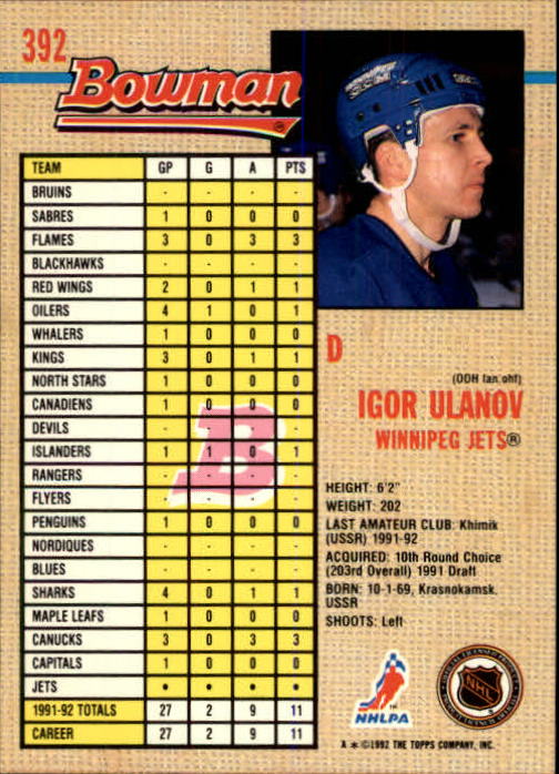 A8982- 1992-93 Bowman Hockey #s 250-442 +Rookies -You Pick- 15+ FREE US SHIP - Picture 281 of 373