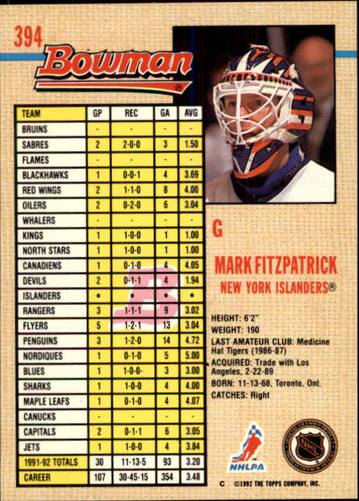 A8982- 1992-93 Bowman Hockey #s 250-442 +Rookies -You Pick- 15+ FREE US SHIP - Picture 285 of 373