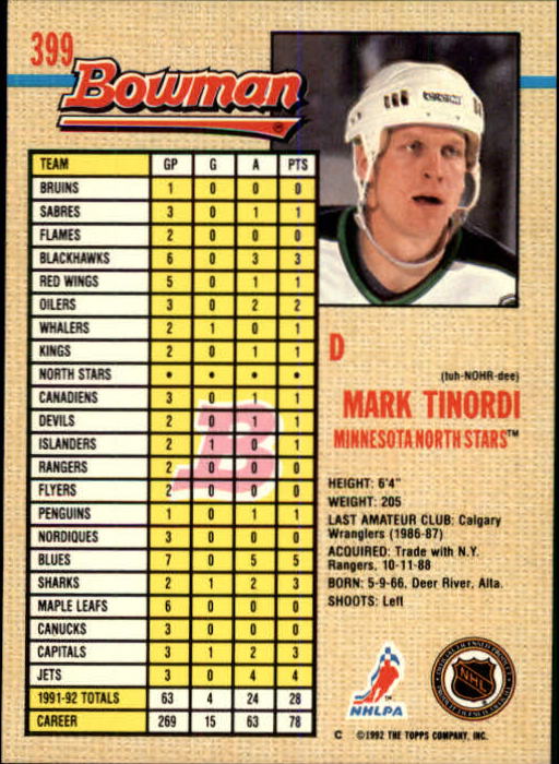 A8982- 1992-93 Bowman Hockey #s 250-442 +Rookies -You Pick- 15+ FREE US SHIP - Picture 295 of 373