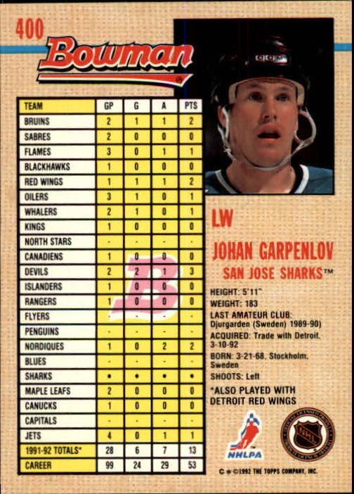 A8982- 1992-93 Bowman Hockey #s 250-442 +Rookies -You Pick- 15+ FREE US SHIP - Picture 297 of 373