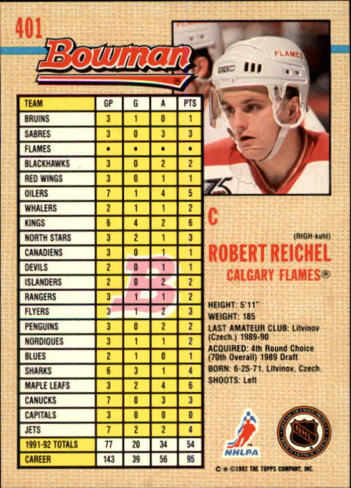 1992-93 Bowman #401 Robert Reichel back image