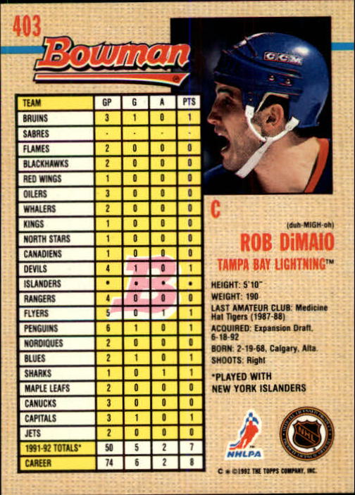 A8982- 1992-93 Bowman Hockey #s 250-442 +Rookies -You Pick- 15+ FREE US SHIP - Picture 301 of 373