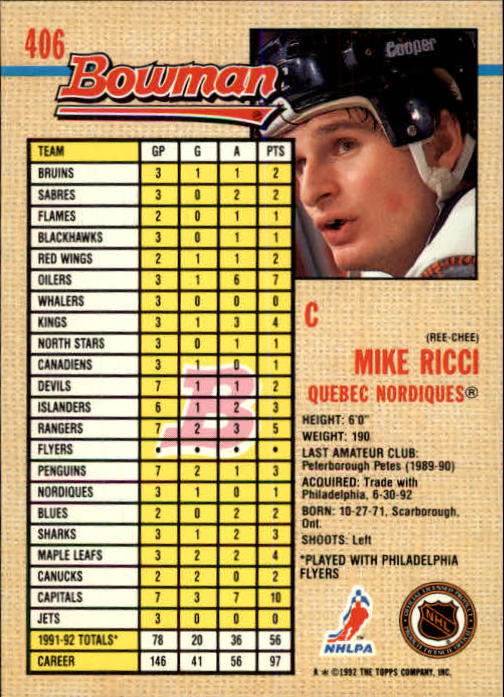 A8982- 1992-93 Bowman Hockey #s 250-442 +Rookies -You Pick- 15+ FREE US SHIP - Picture 305 of 373
