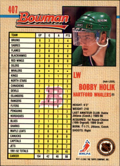 A8982- 1992-93 Bowman Hockey #s 250-442 +Rookies -You Pick- 15+ FREE US SHIP - Picture 307 of 373