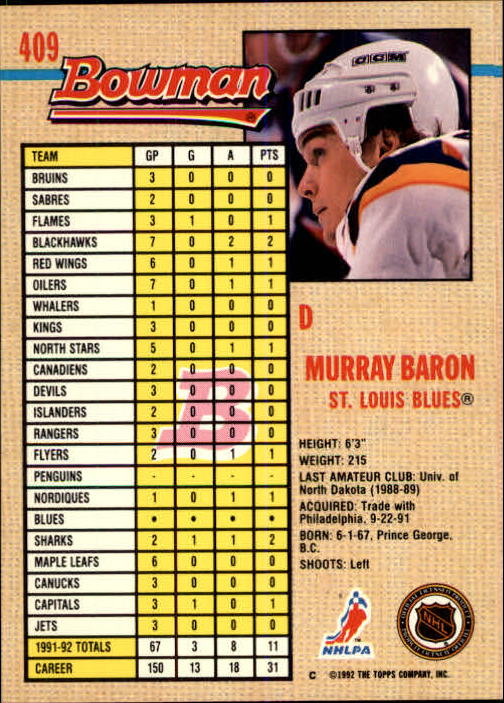 A8982- 1992-93 Bowman Hockey #s 250-442 +Rookies -You Pick- 15+ FREE US SHIP - Picture 311 of 373
