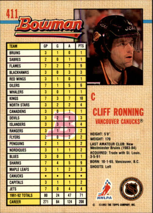 A8982- 1992-93 Bowman Hockey #s 250-442 +Rookies -You Pick- 15+ FREE US SHIP - Picture 315 of 373