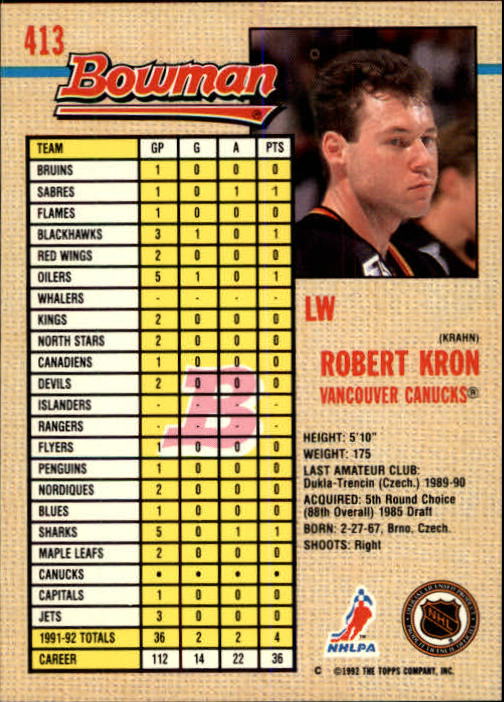 A8982- 1992-93 Bowman Hockey #s 250-442 +Rookies -You Pick- 15+ FREE US SHIP - Picture 319 of 373