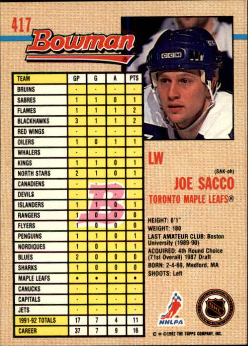 A8982- 1992-93 Bowman Hockey #s 250-442 +Rookies -You Pick- 15+ FREE US SHIP - Picture 323 of 373