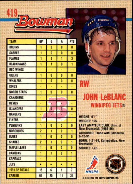 A8982- 1992-93 Bowman Hockey #s 250-442 +Rookies -You Pick- 15+ FREE US SHIP - Picture 327 of 373