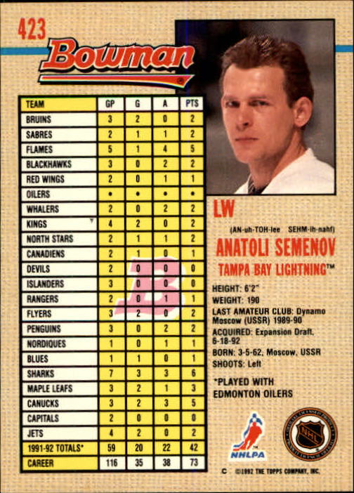 A8982- 1992-93 Bowman Hockey #s 250-442 +Rookies -You Pick- 15+ FREE US SHIP - Picture 335 of 373