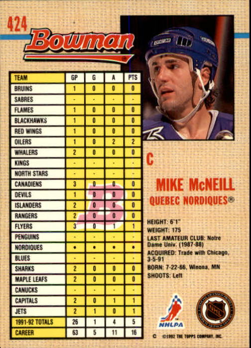 A8982- 1992-93 Bowman Hockey #s 250-442 +Rookies -You Pick- 15+ FREE US SHIP - Picture 337 of 373
