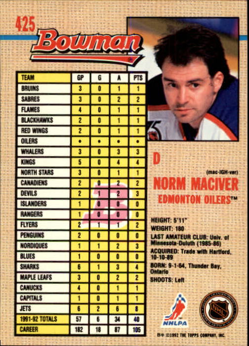 A8982- 1992-93 Bowman Hockey #s 250-442 +Rookies -You Pick- 15+ FREE US SHIP - Picture 339 of 373