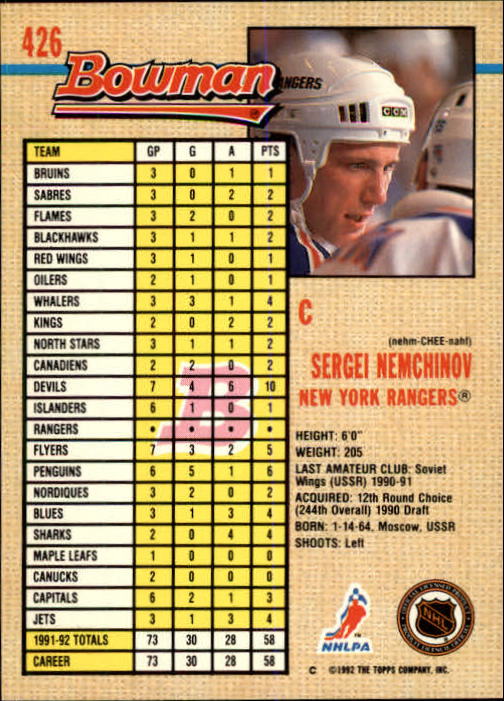 A8982- 1992-93 Bowman Hockey #s 250-442 +Rookies -You Pick- 15+ FREE US SHIP - Picture 341 of 373