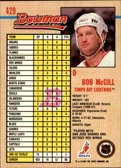A8982- 1992-93 Bowman Hockey #s 250-442 +Rookies -You Pick- 15+ FREE US SHIP - Picture 347 of 373