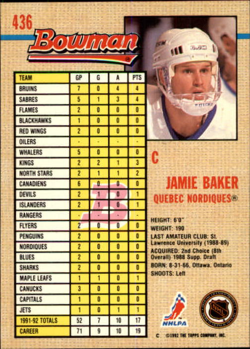A8982- 1992-93 Bowman Hockey #s 250-442 +Rookies -You Pick- 15+ FREE US SHIP - Picture 361 of 373