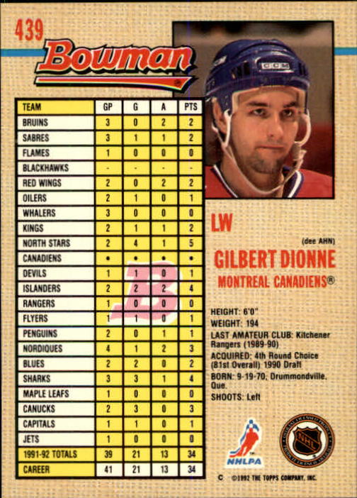 A8982- 1992-93 Bowman Hockey #s 250-442 +Rookies -You Pick- 15+ FREE US SHIP - Picture 367 of 373