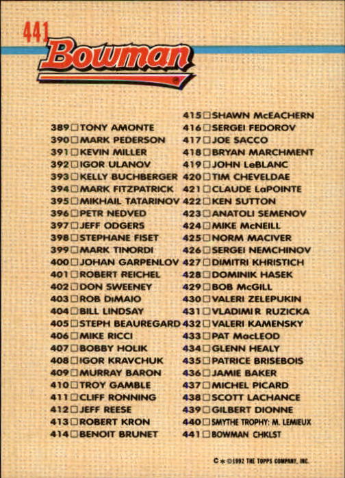 A8982- 1992-93 Bowman Hockey #s 250-442 +Rookies -You Pick- 15+ FREE US SHIP - Picture 371 of 373