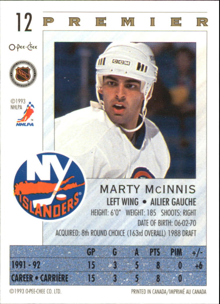 1992-93 OPC Premier #12 Marty McInnis back image