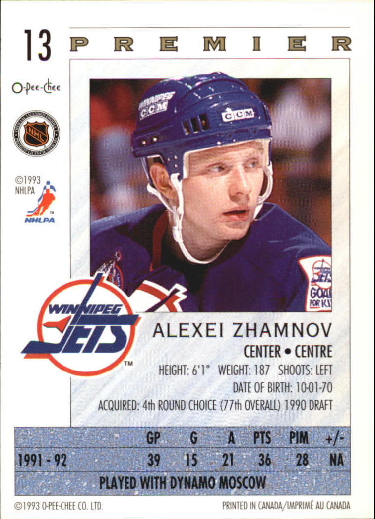 1992-93 OPC Premier #13 Alexei Zhamnov back image