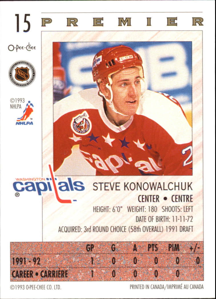 1992-93 OPC Premier #15 Steve Konowalchuk RC back image