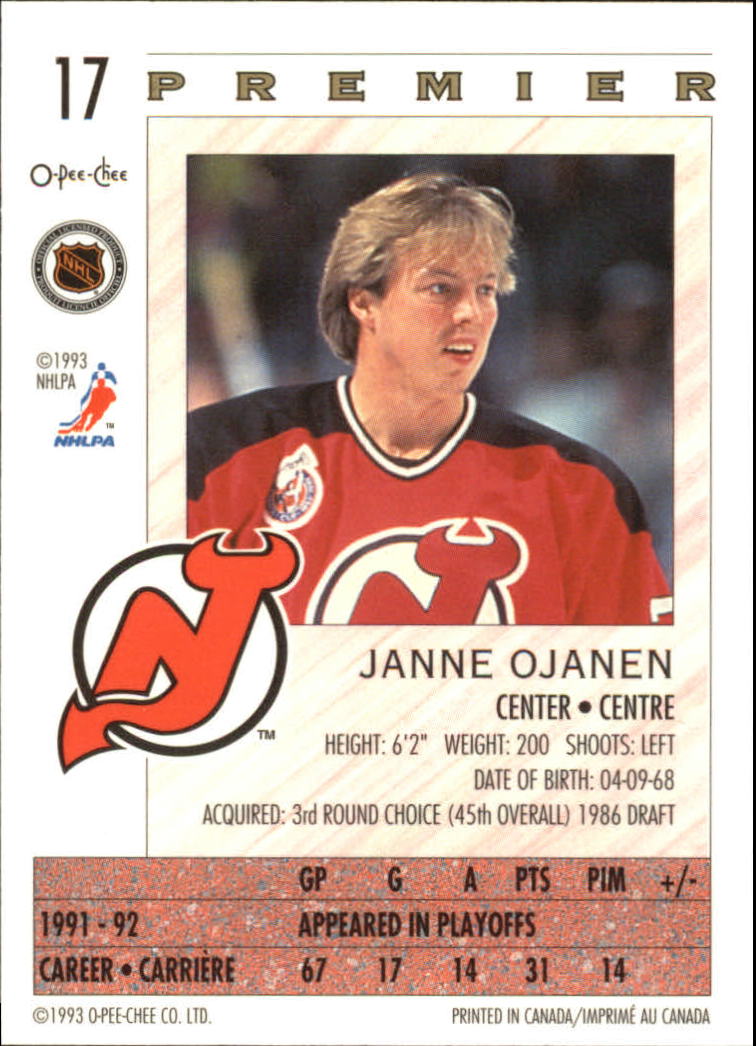 1992-93 OPC Premier #17 Janne Ojanen back image