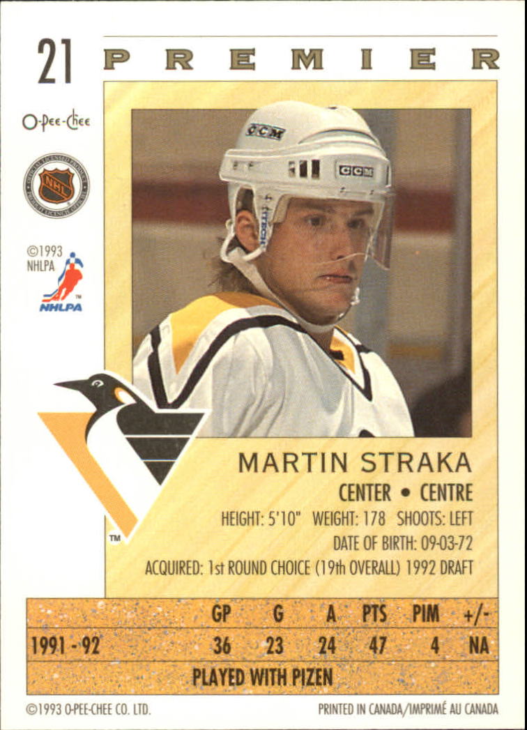1992-93 OPC Premier #21 Martin Straka RC back image