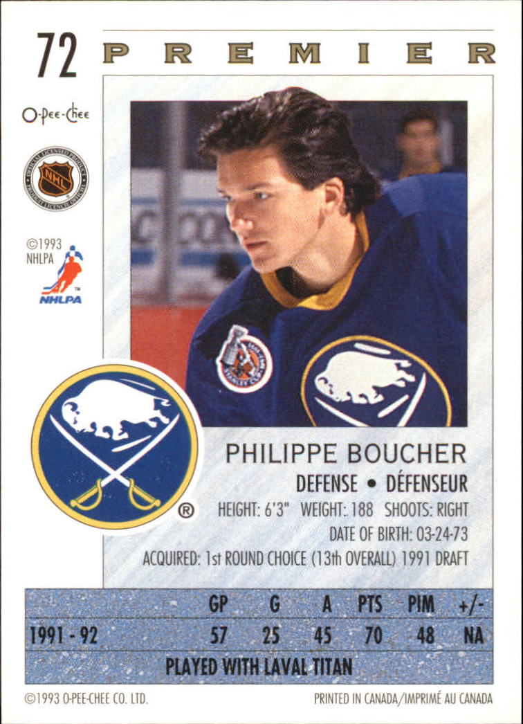 1992-93 OPC Premier #72 Philippe Boucher back image