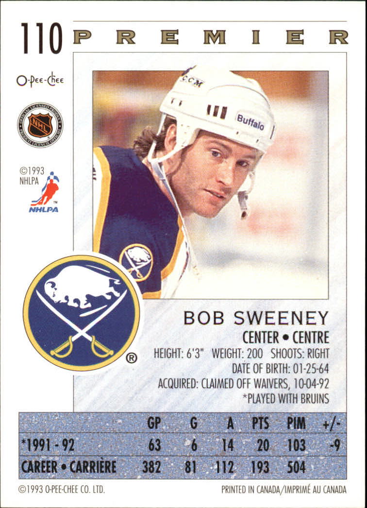 1992-93 OPC Premier #110 Bob Sweeney back image