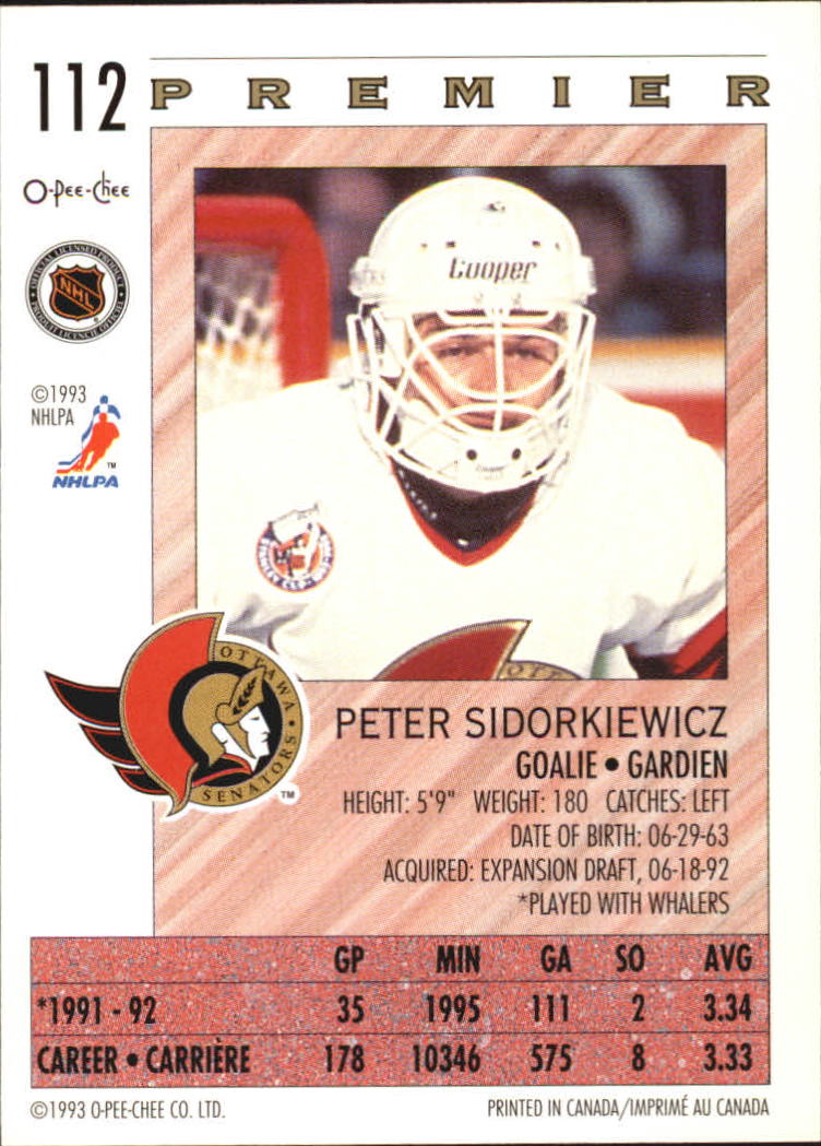 1992-93 OPC Premier #112 Peter Sidorkiewicz back image